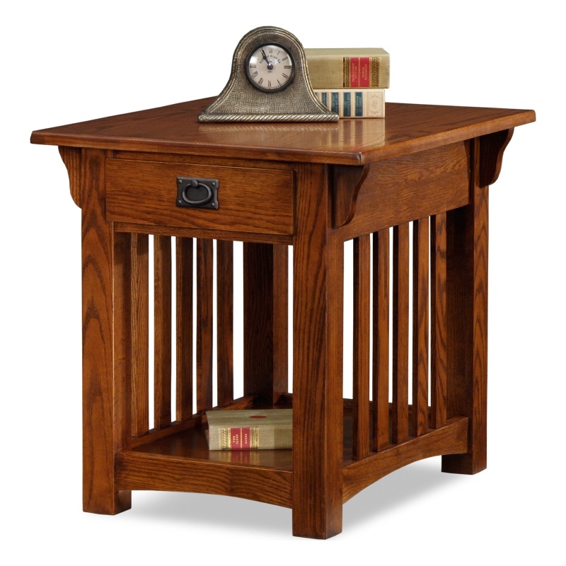 Maklaine Wood End Table with Storage Drawer and Shelf in Oak