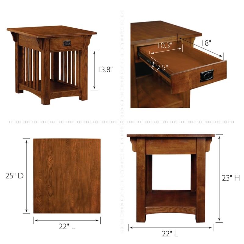 Maklaine Wood End Table with Storage Drawer and Shelf in Oak