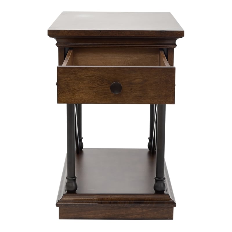 Maklaine Modern / Contemporary 1-Drawer Chair Side Table in Brown