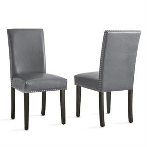 Maklaine Assembled Contemporary Gray Faux Leather Side Chair in Espresso Finish