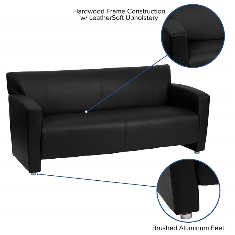 Maklaine Elegant Modern / Contemporary Leather Sofa in Black Finish
