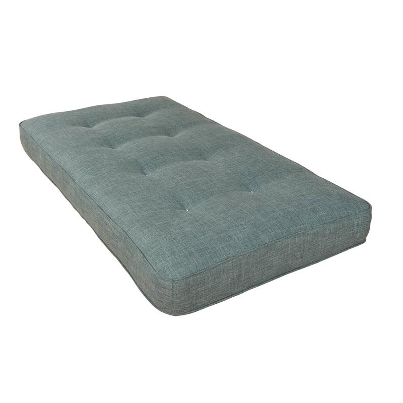 Maklaine Twin-size Tufted Fabric Daybed Mattress in Linen Aqua Blue