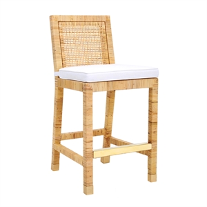 Maklaine Modern Transitional Natural Rattan Veneer Counter Stool