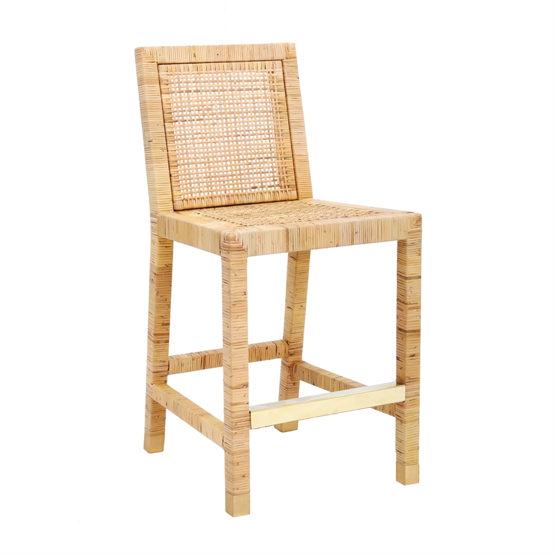 Maklaine Modern Transitional Natural Rattan Veneer Counter Stool