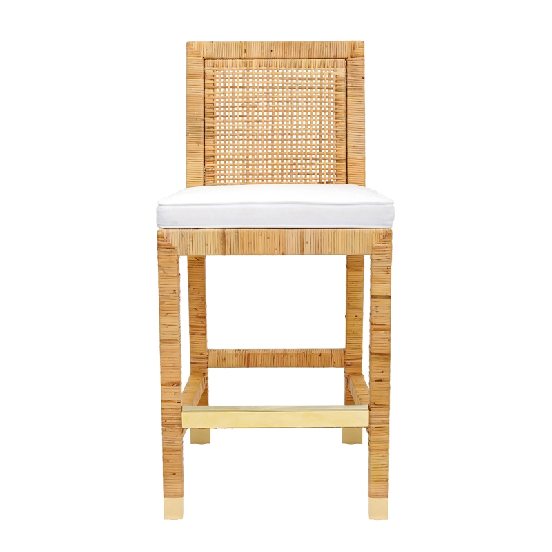Maklaine Modern Transitional Natural Rattan Veneer Counter Stool