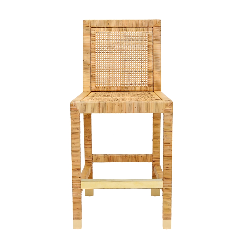 Maklaine Modern Transitional Natural Rattan Veneer Counter Stool