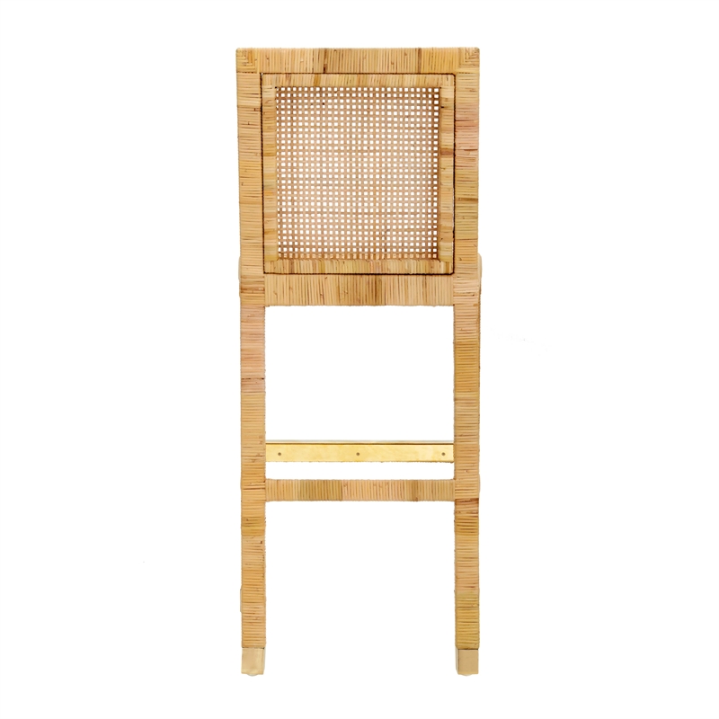 Maklaine Modern Transitional Natural Rattan Veneer Counter Stool