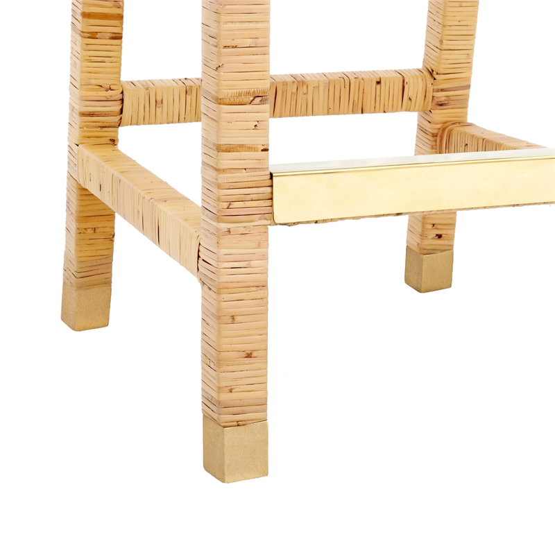 Maklaine Modern Transitional Natural Rattan Veneer Counter Stool