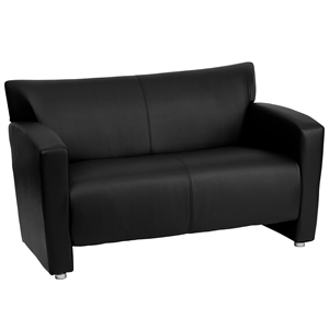 Maklaine Modern / Contemporary Leather Upholstered Loveseat in Black