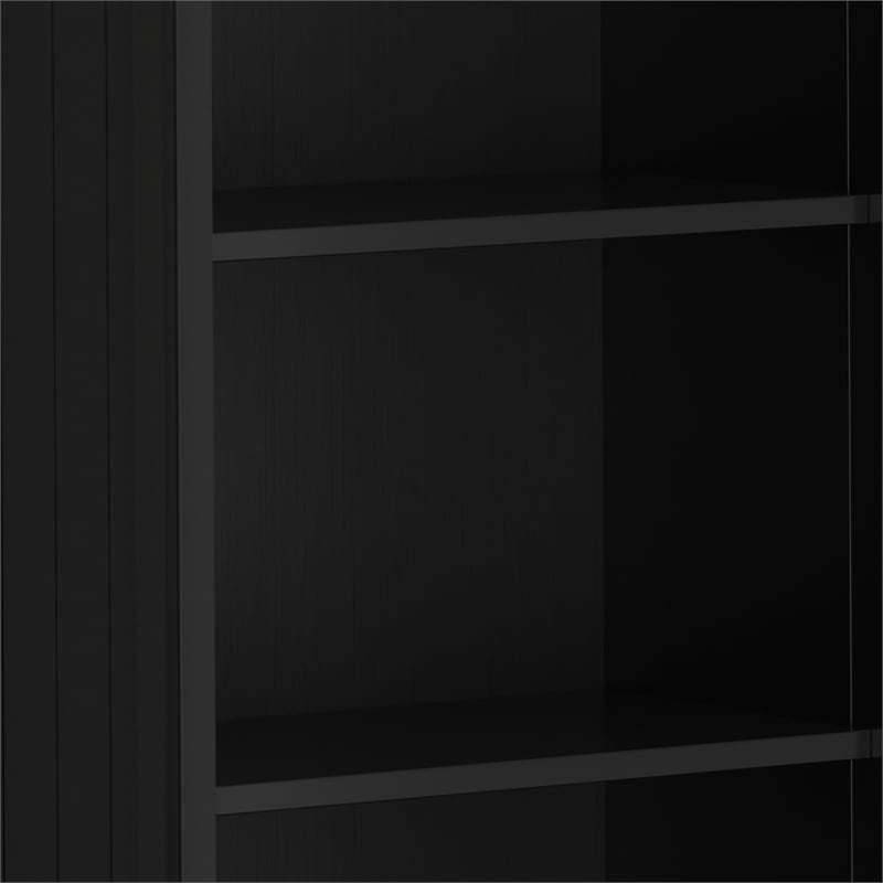 Maklaine Solid Wood 72 inch x 26 inch Transitional 5 Shelf Bookcase in Black