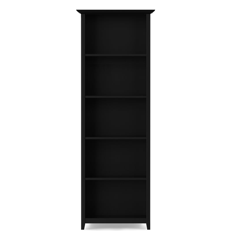 Maklaine Solid Wood 72 inch x 26 inch Transitional 5 Shelf Bookcase in Black