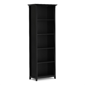 Maklaine Solid Wood 72 inch x 26 inch Transitional 5 Shelf Bookcase in Black