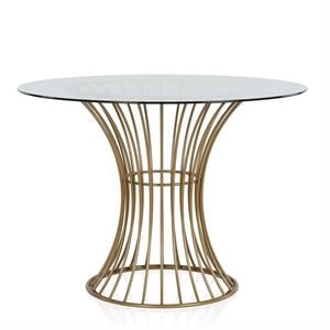 Maklaine Glass Top Dining Table in Tempered Glass with Brass