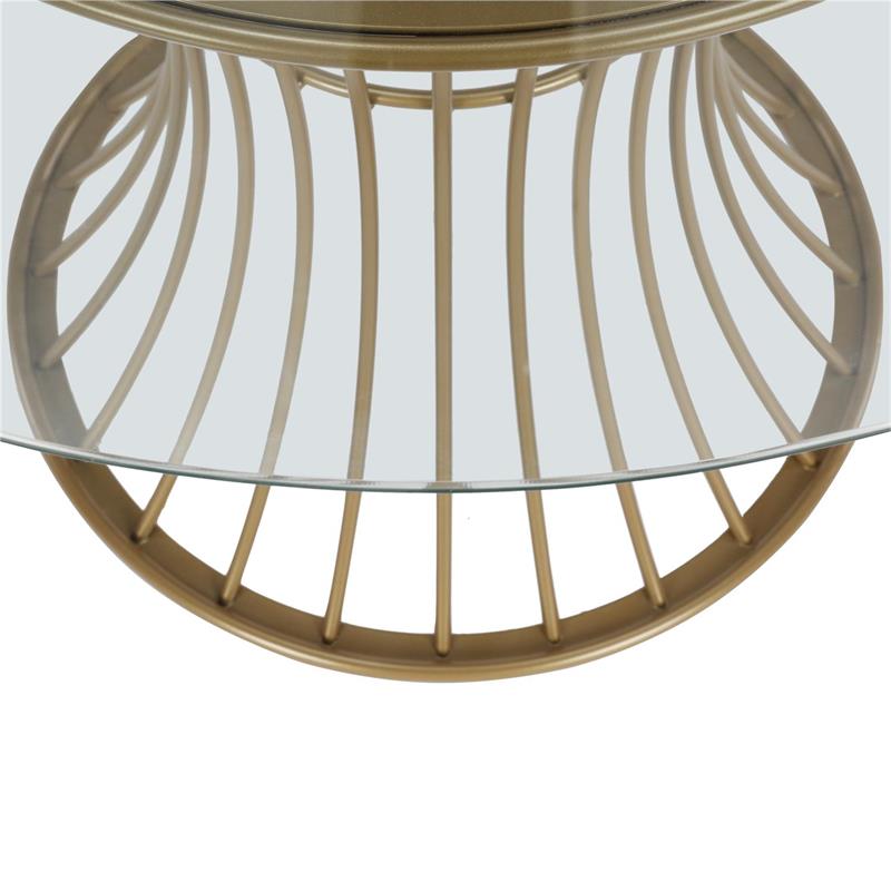 Maklaine Glass Top Dining Table in Tempered Glass with Brass