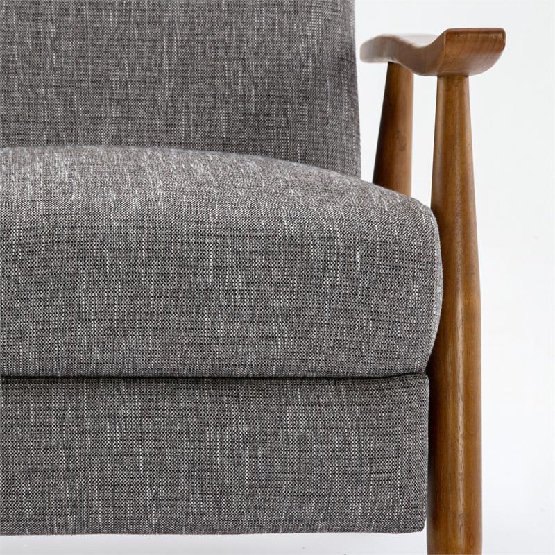 Maklaine Wood Arm Push Back Recliner in Gray Performance Fabric