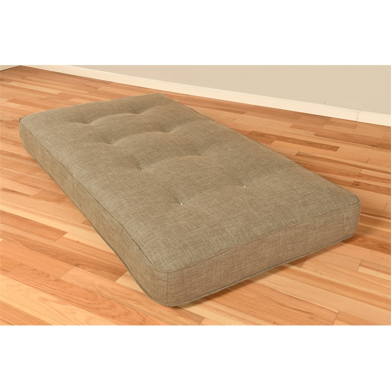 Maklaine Twin-size Tufted Fabric Daybed Mattress in Linen Stone