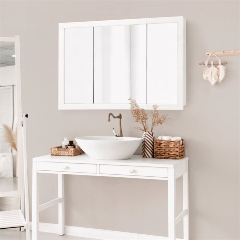 Maklaine Transitional 48-Inch Wood Medicine Cabinet in White Gloss