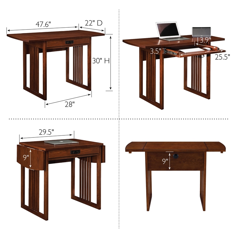 Maklaine Mid-Century Computer Wood Desk in Mission Oak Chocolate