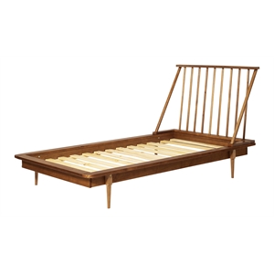 Maklaine Spindle Mid-Century Solid Pine Wood Twin-Sized Bed Frame - Caramel