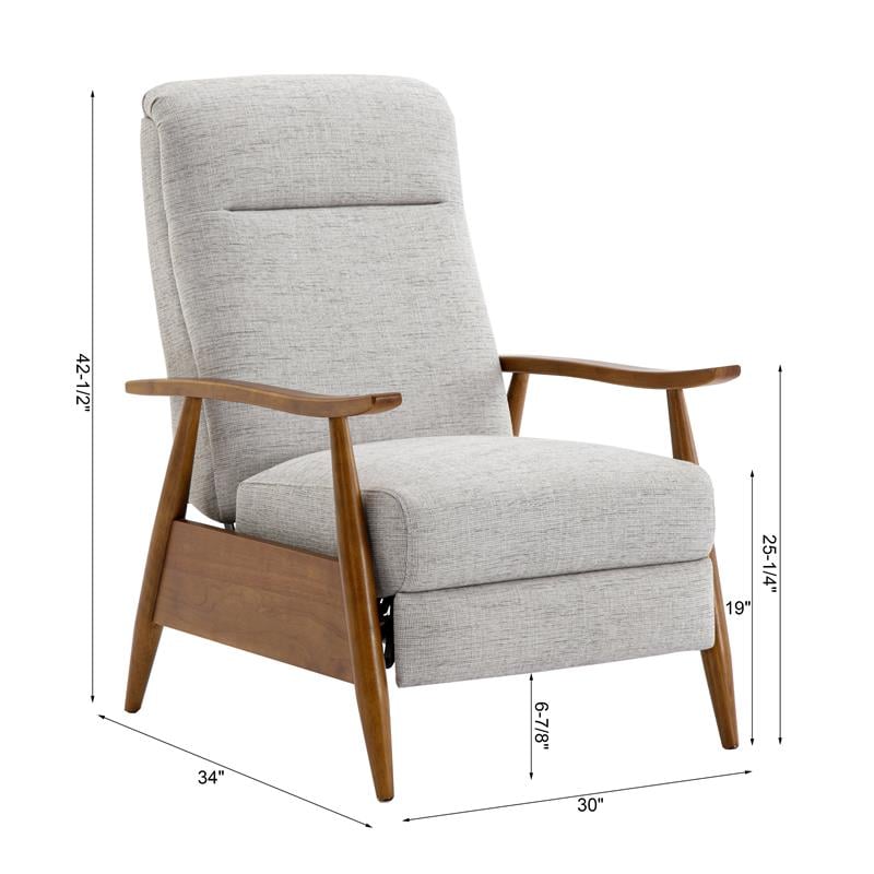 Maklaine Wood Arm Push Back Recliner in Sea Oat Beige Performance Fabric