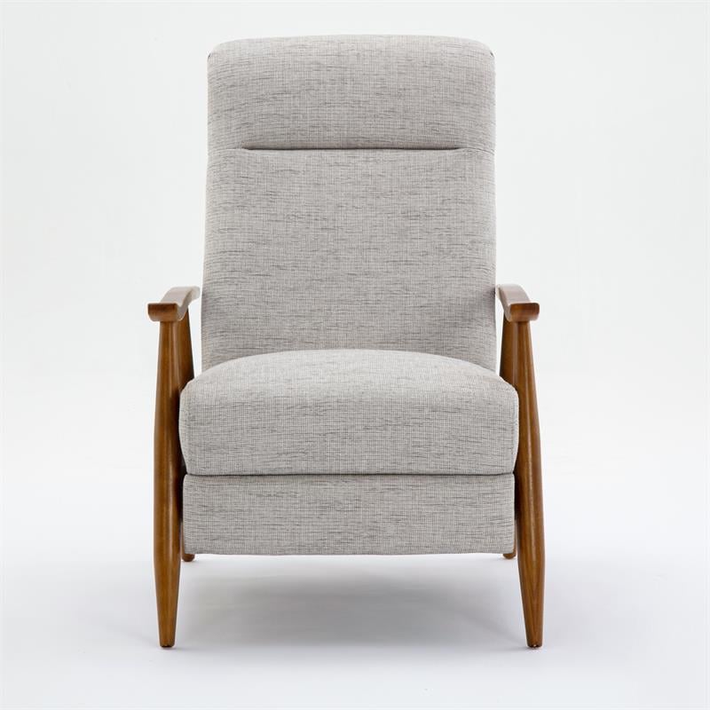 Maklaine Wood Arm Push Back Recliner in Sea Oat Beige Performance Fabric