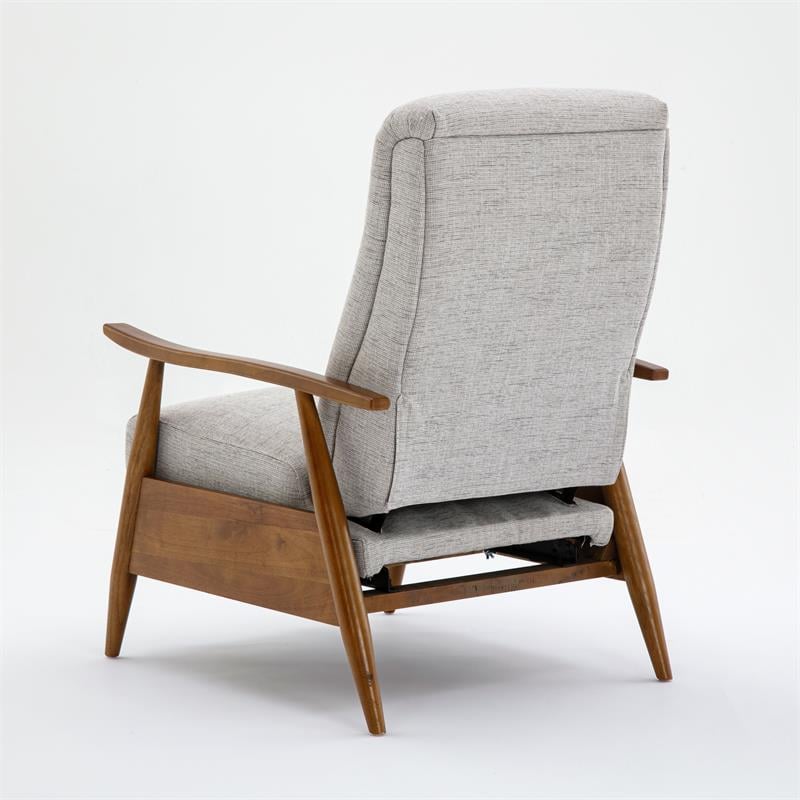 Maklaine Wood Arm Push Back Recliner in Sea Oat Beige Performance Fabric