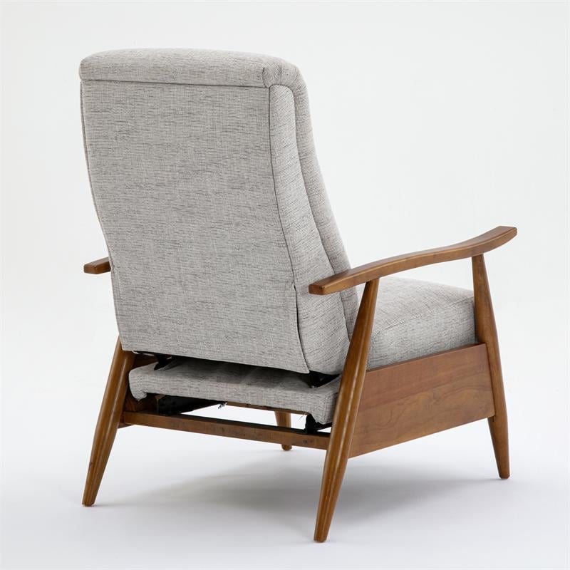 Maklaine Wood Arm Push Back Recliner in Sea Oat Beige Performance Fabric