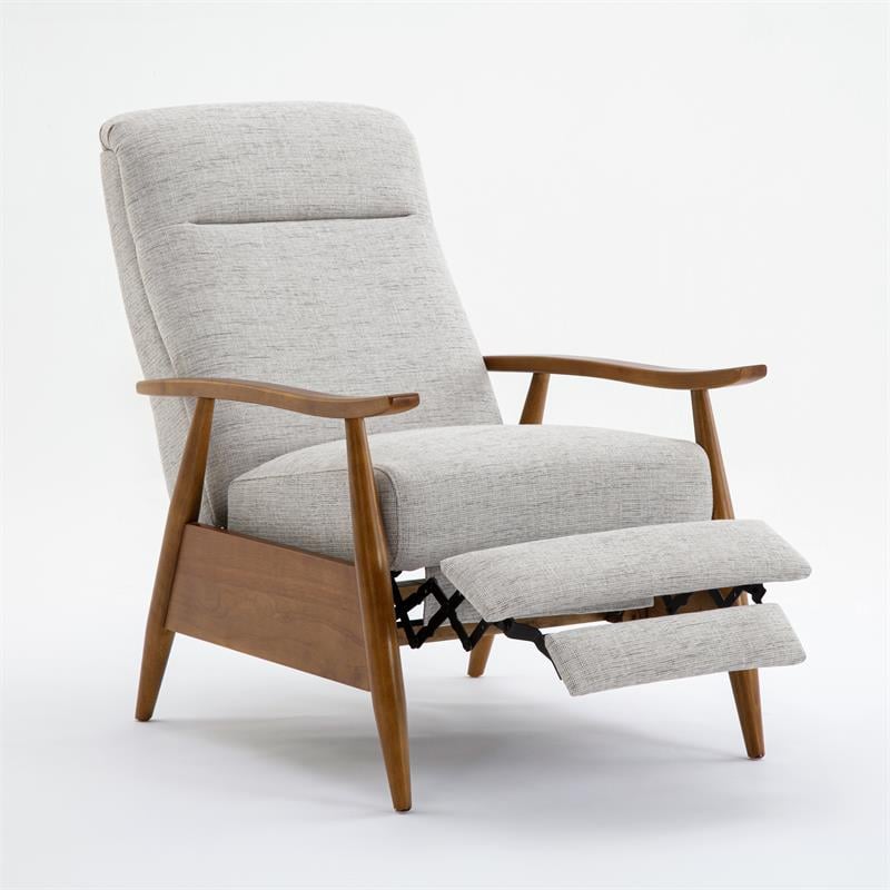 Maklaine Wood Arm Push Back Recliner in Sea Oat Beige Performance Fabric