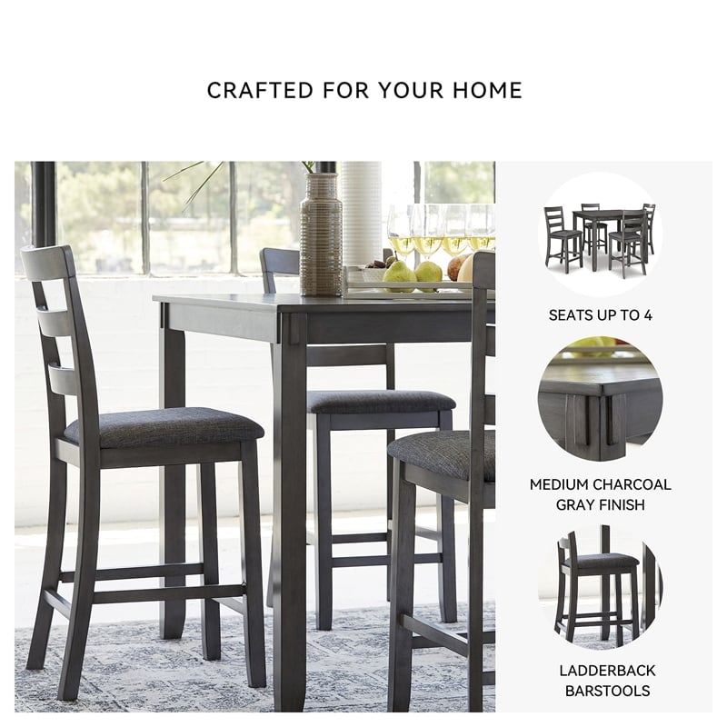 Maklaine Transitional 5 Piece Square Dining Table Set in Gray