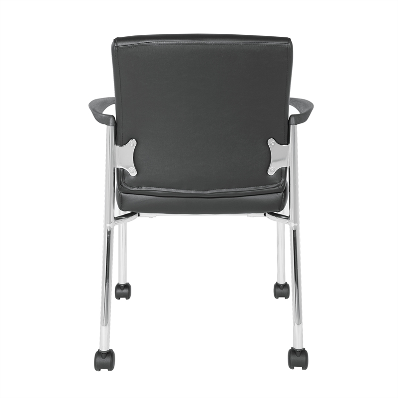Maklaine Guest Chair in Black Faux Leather with Chrome Frame and Casters