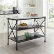 Maklaine Metal/Faux Marble Top Kitchen Island in Matte Black