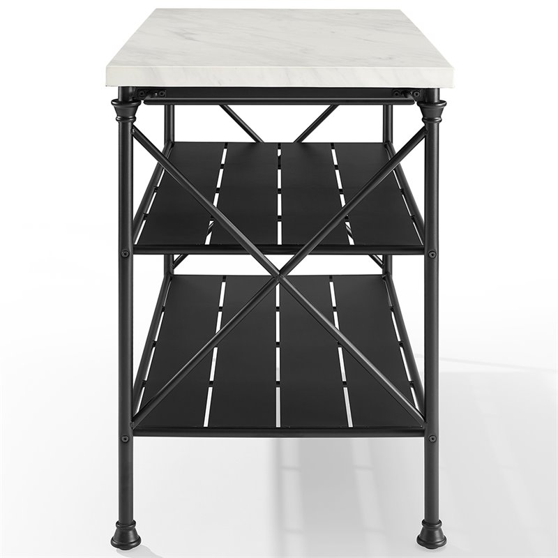 Maklaine Metal/Faux Marble Top Kitchen Island in Matte Black