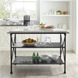 Maklaine Metal/Faux Marble Top Kitchen Island in Matte Black
