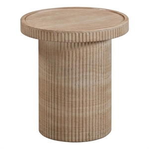Maklaine Contemporary Faux Travertine & Marble Side Table in Tan