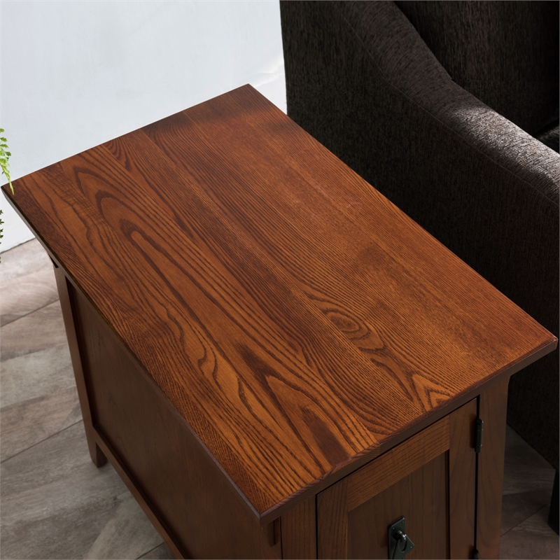 Maklaine Mission Cabinet Wood End Table in Brown Finish/Russet