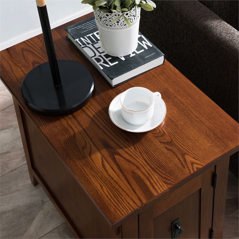 Maklaine Mission Cabinet Wood End Table in Brown Finish/Russet