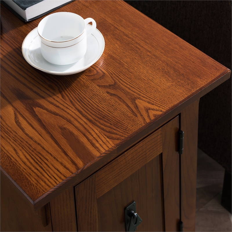 Maklaine Mission Cabinet Wood End Table in Brown Finish/Russet
