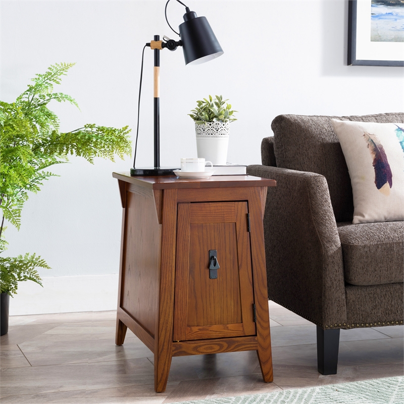 Maklaine Mission Cabinet Wood End Table in Brown Finish/Russet