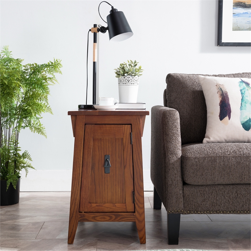 Maklaine Mission Cabinet Wood End Table in Brown Finish/Russet