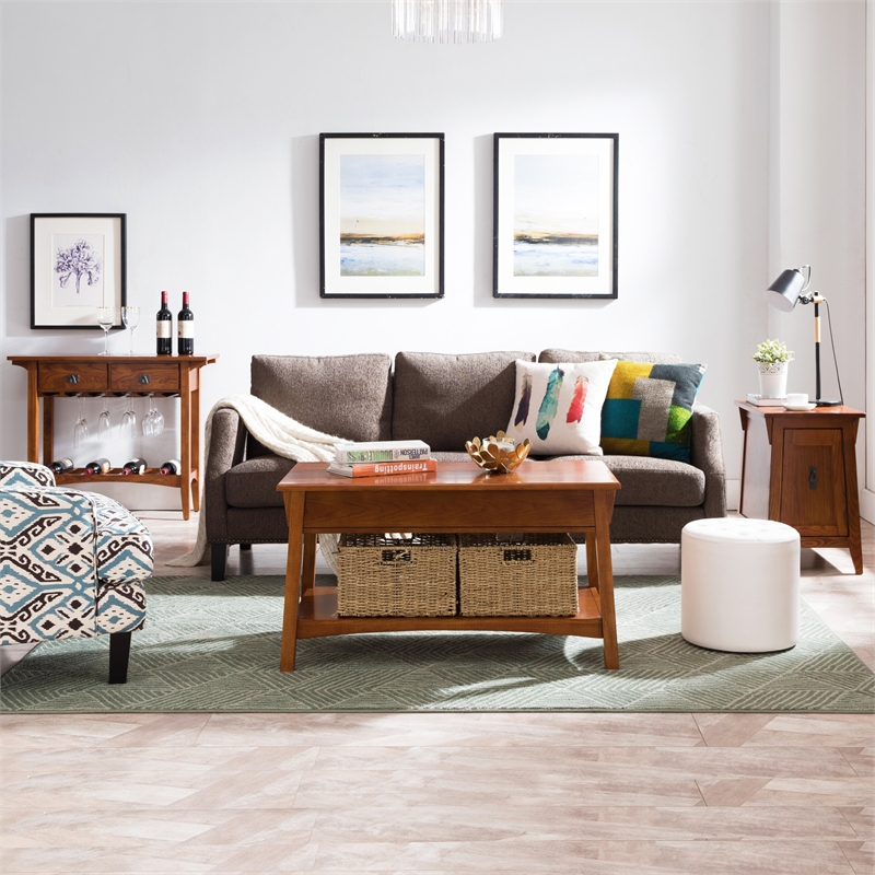 Maklaine Mission Cabinet Wood End Table in Brown Finish/Russet