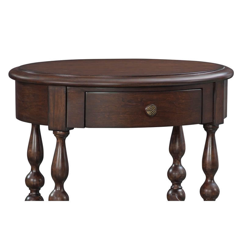 Maklaine Tobacco Brown Wood 1-drawer Oval Shape Accent Table