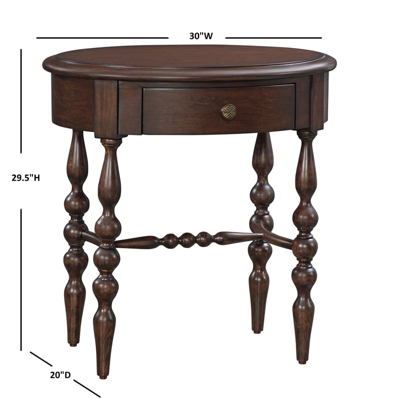 Maklaine Tobacco Brown Wood 1-drawer Oval Shape Accent Table