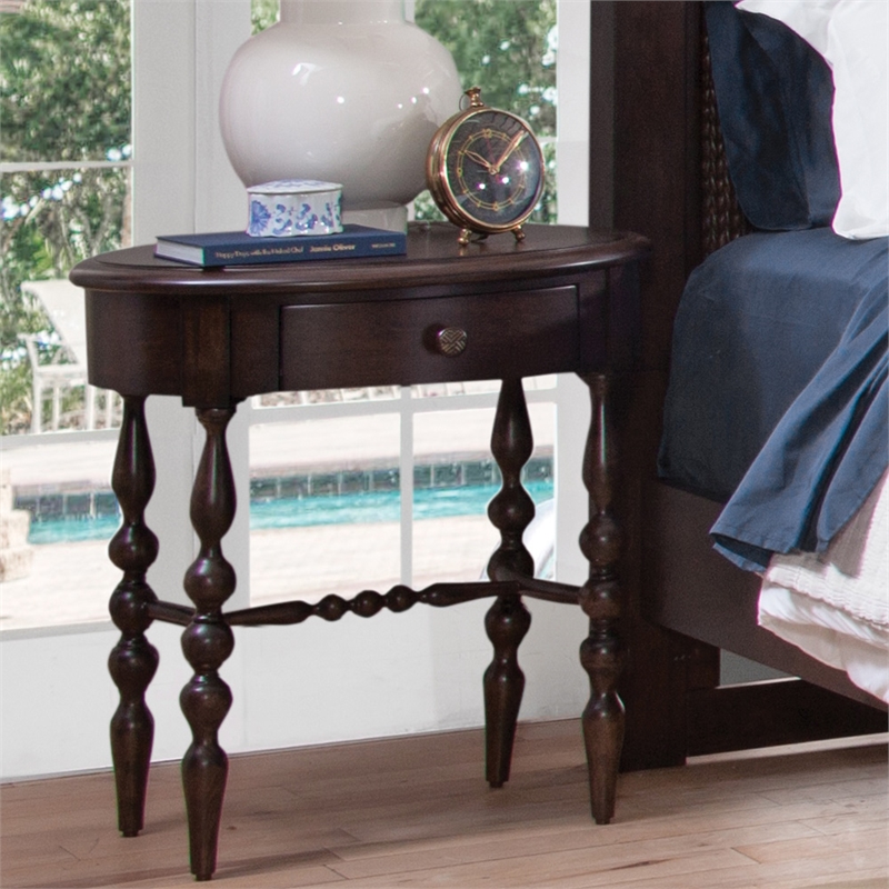 Maklaine Tobacco Brown Wood 1-drawer Oval Shape Accent Table