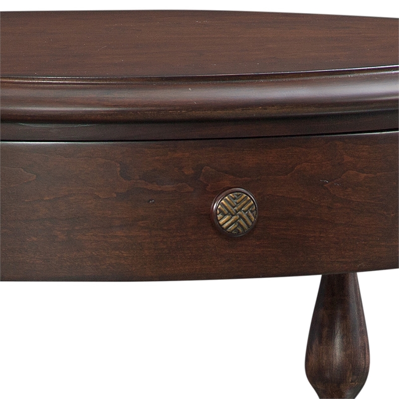 Maklaine Tobacco Brown Wood 1-drawer Oval Shape Accent Table