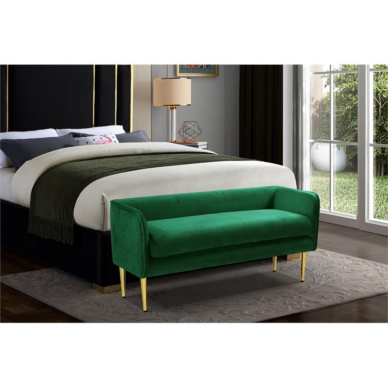 Maklaine Elegant Modern / Contemporary Green Finish Velvet Bench