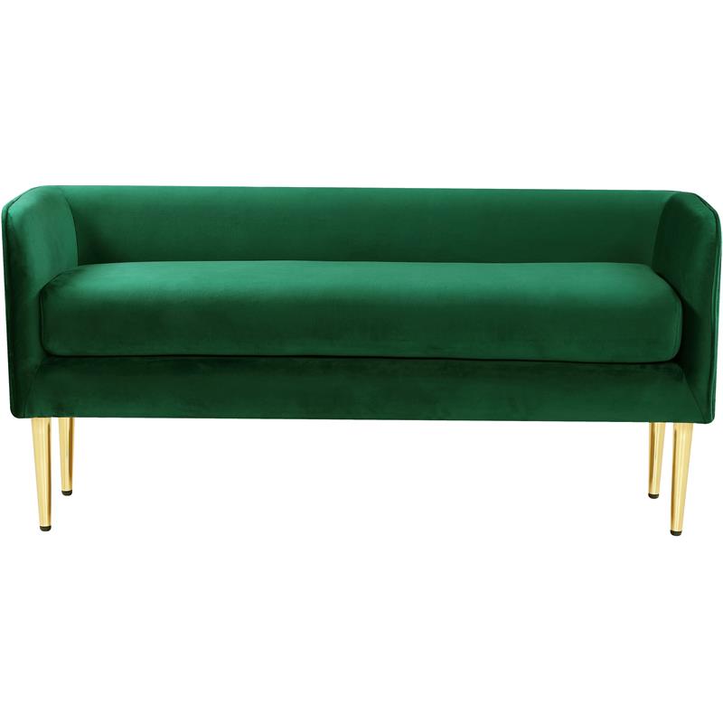 Maklaine Elegant Modern / Contemporary Green Finish Velvet Bench