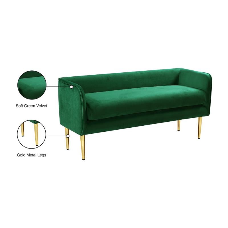 Maklaine Elegant Modern / Contemporary Green Finish Velvet Bench
