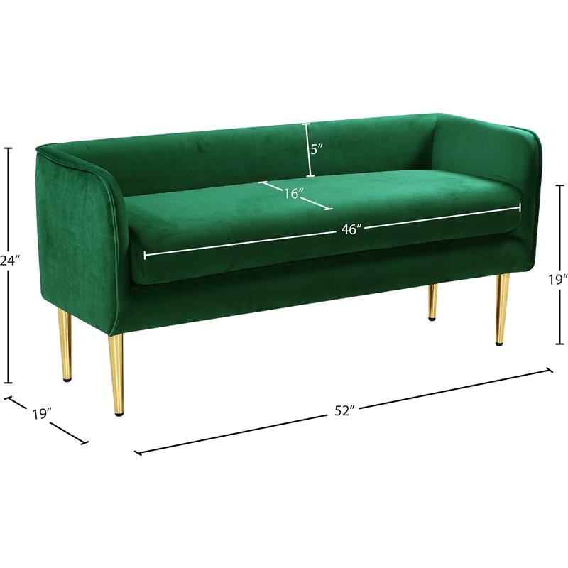Maklaine Elegant Modern / Contemporary Green Finish Velvet Bench