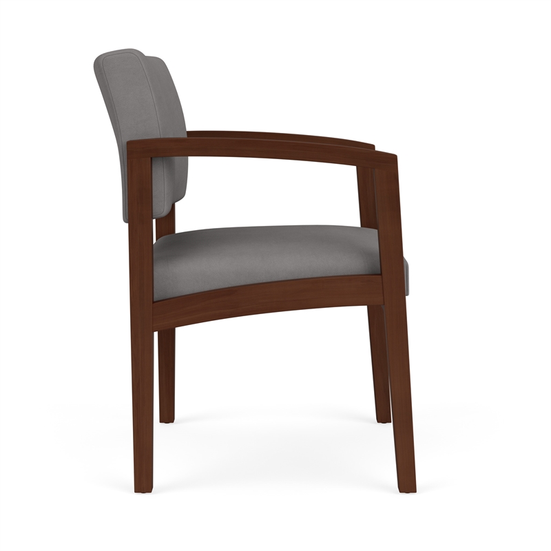 Maklaine Reception Waiting Room Guest Chair in Walnut Wood / Light Gray