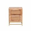 Maklaine Wood 2 Drawer Side Table Cane Detailing Gold Metal Base in Natural